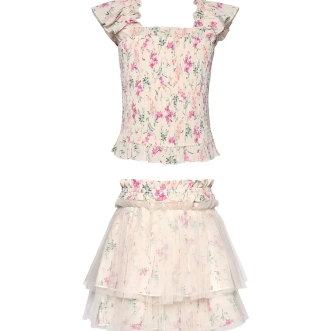 FLORAL SMOCKED TOP AND TUTU SKIRT SET