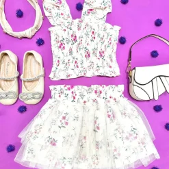 FLORAL SMOCKED TOP AND TUTU SKIRT SET