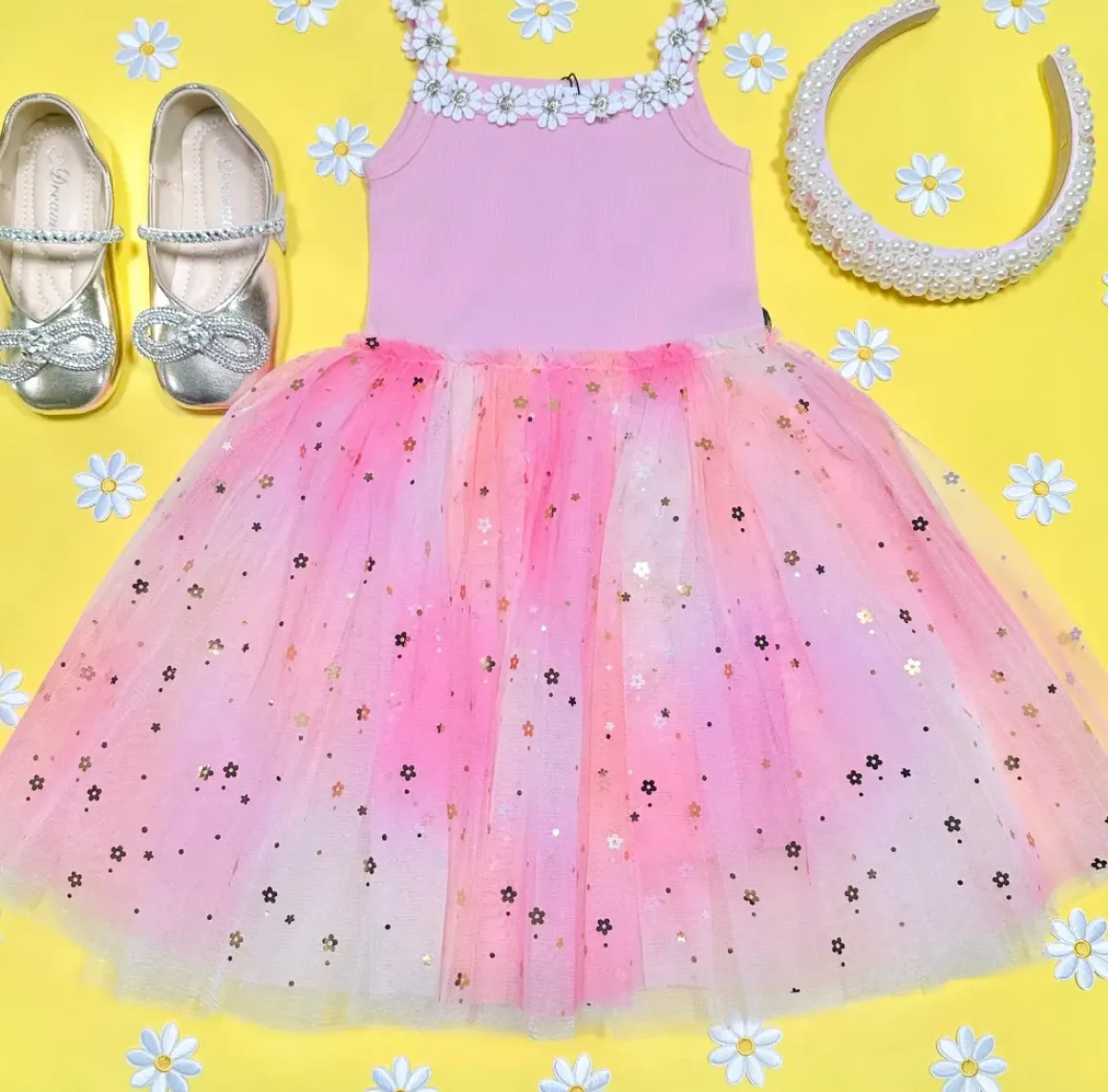 FLOWER LACE SHIMMERY STARS TUTU DRESS