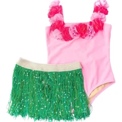 FLOWER ONE PIECE SWIMSUIT W/ HULA FRINGE SKIRT SET