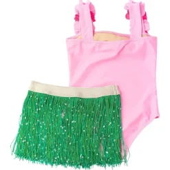 FLOWER ONE PIECE SWIMSUIT W/ HULA FRINGE SKIRT SET
