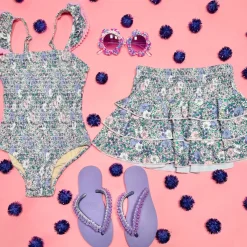 FLOWER POWER SMOCKED ONE PIECE SWIMSUIT