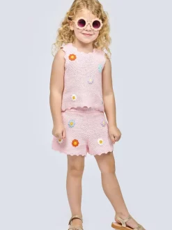 FLOWER TRIM CROCHET TANK TOP