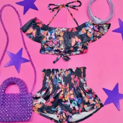 FLY AWAY BUTTERFLY RUFFLE CROP TOP