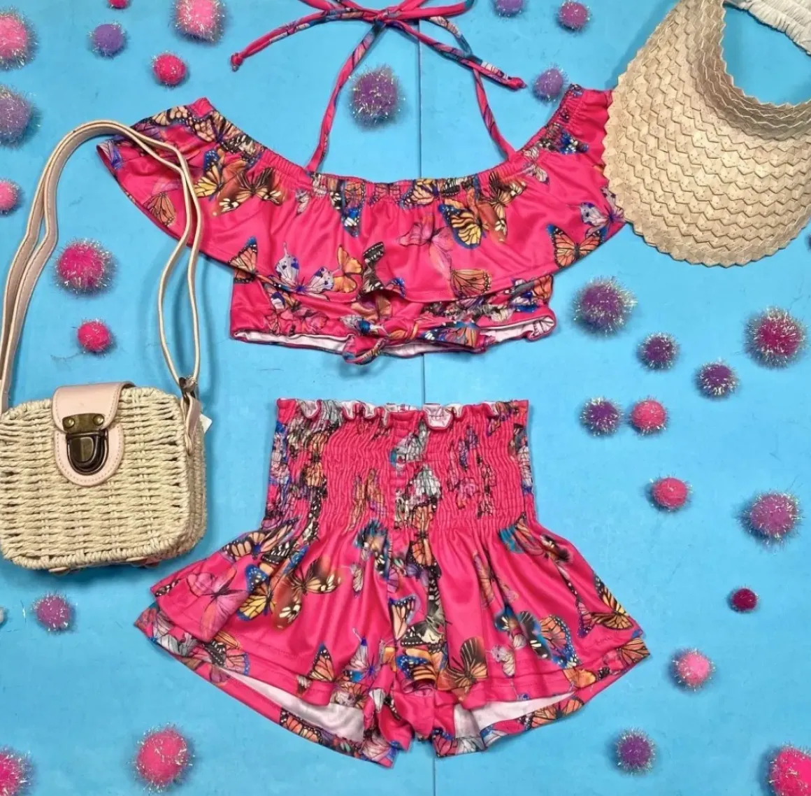 FLY AWAY BUTTERFLY RUFFLE CROP TOP