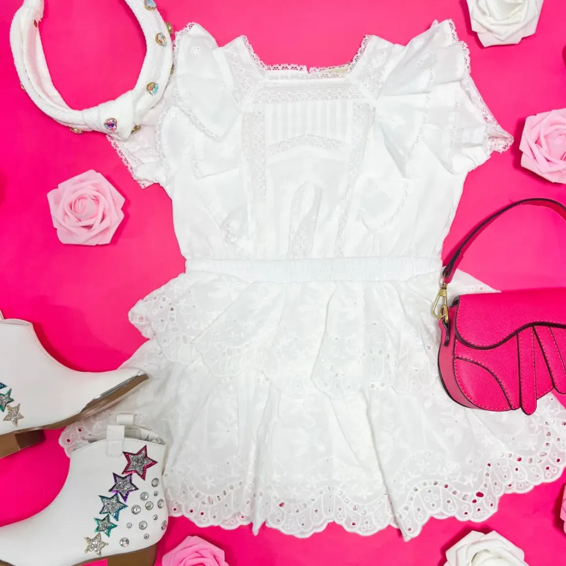 FREYA LACE RUFFLE DRESS