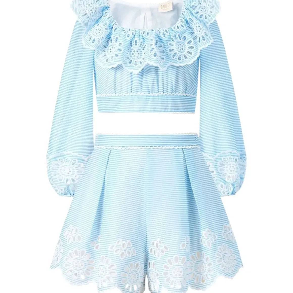 HARLEY EMBROIDERED STRIP TOP AND SKIRT SET