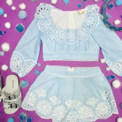 HARLEY EMBROIDERED STRIP TOP AND SKIRT SET