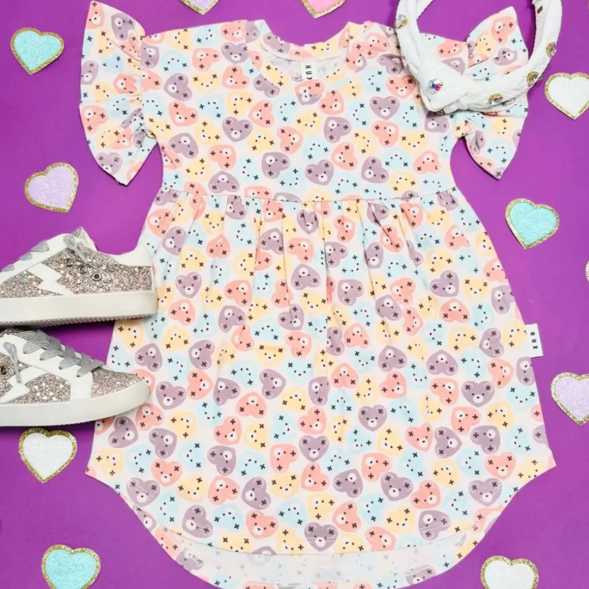 HEART BEAR FRILL SWIRL DRESS