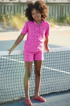 HEARTS CHECKERED TERRY RESORT BUTTON DOWN TOP