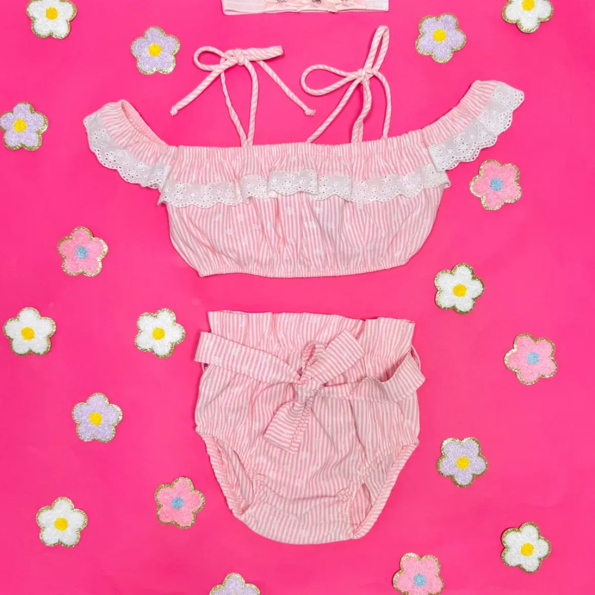 HELENA OFF THE SHOULDER STRIPE TOP AND BLOOMERS SET