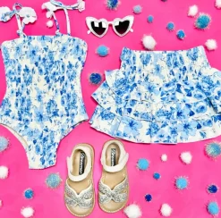 HIBISCUS ROSE SMOCKED ONE PIECE SWIMSUIT