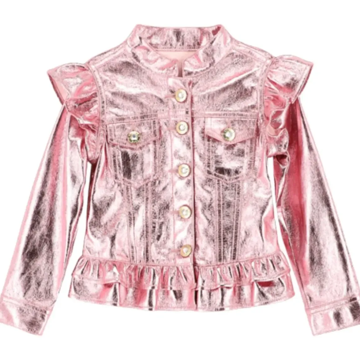 INDIGO METALLIC RUFFLE SHOULDER JACKET