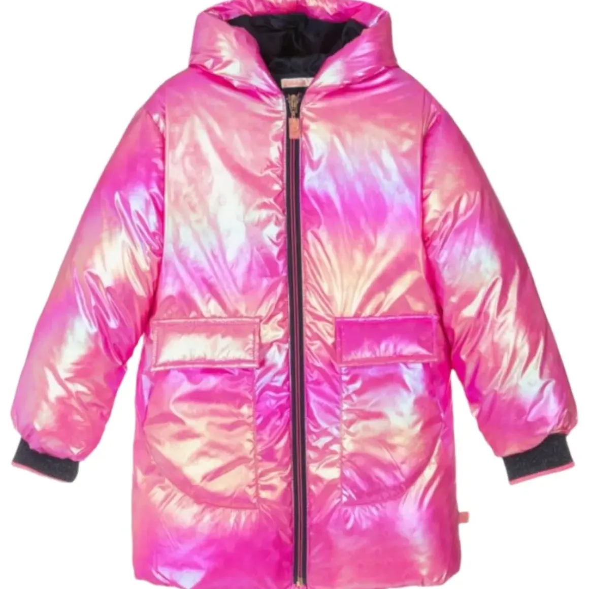 IRIDESCENT MINI HEARTS HOODED PUFFER JACKET