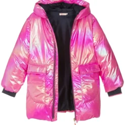 IRIDESCENT MINI HEARTS HOODED PUFFER JACKET