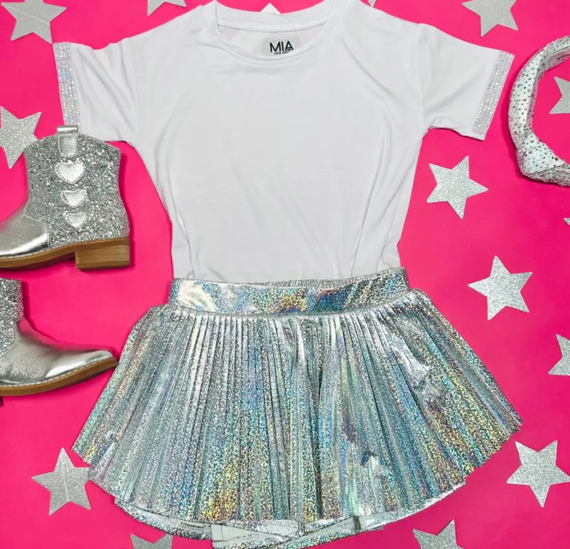 IRIDESCENT PLEATED SKORT