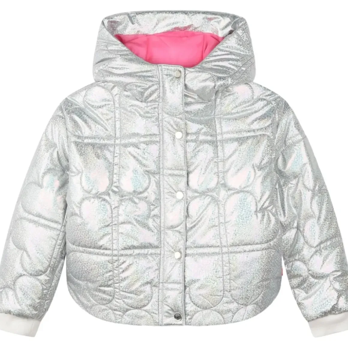 IRIDESCENT QUILTED HEARTS PUFFER JACKET