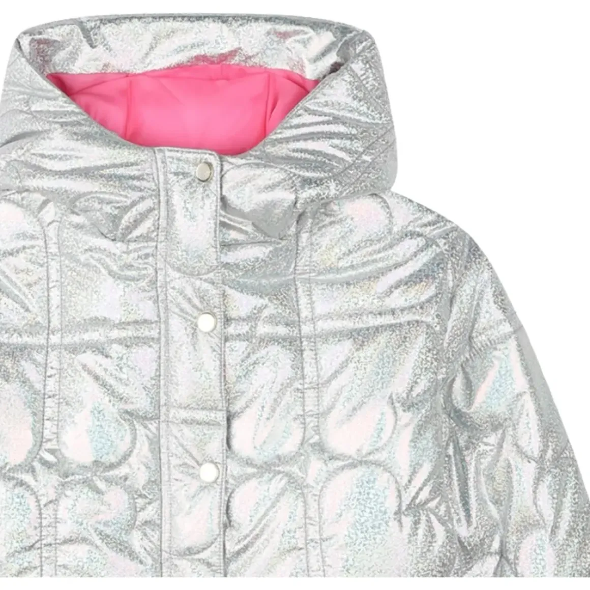 IRIDESCENT QUILTED HEARTS PUFFER JACKET