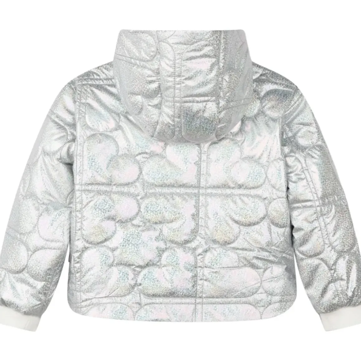 IRIDESCENT QUILTED HEARTS PUFFER JACKET