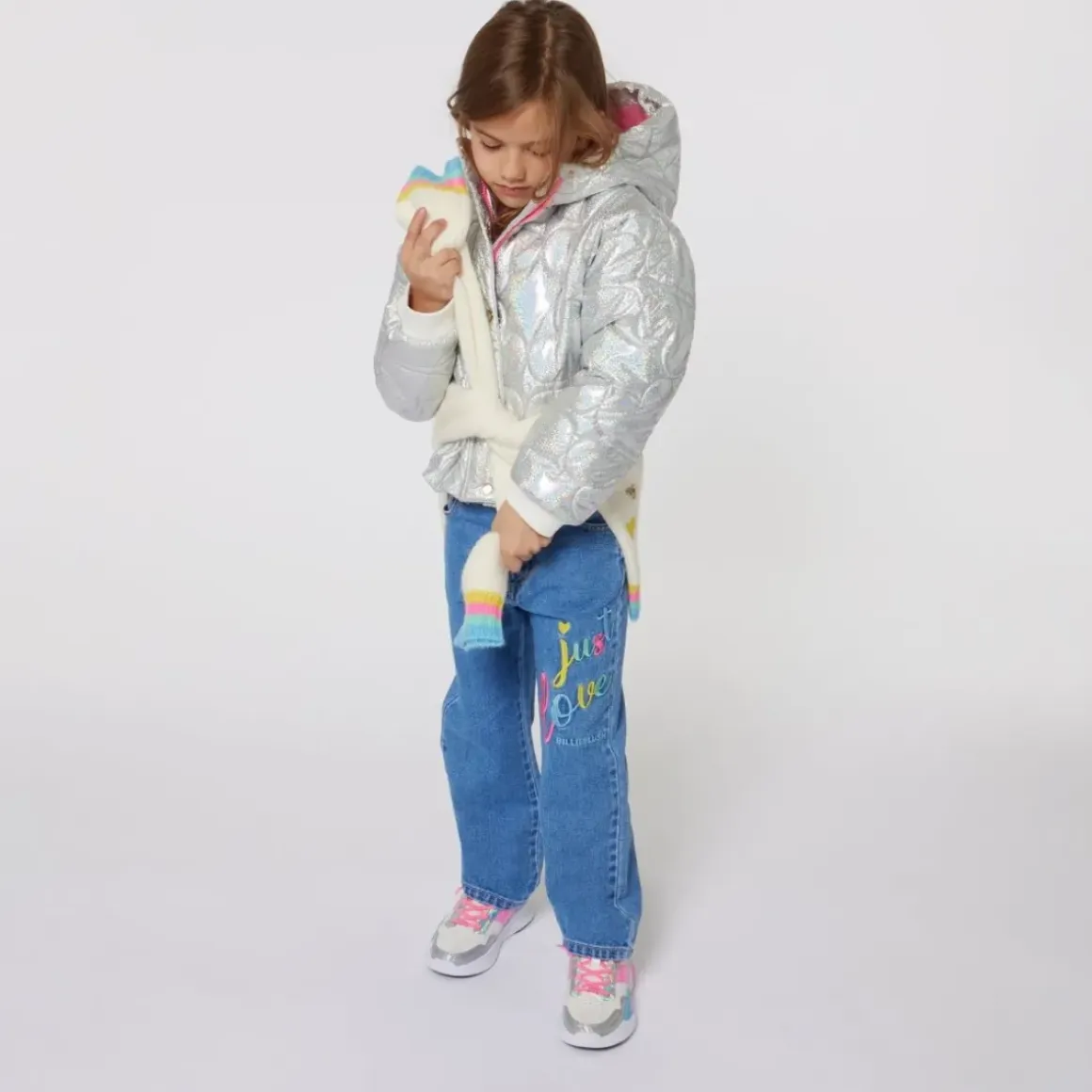 IRIDESCENT QUILTED HEARTS PUFFER JACKET