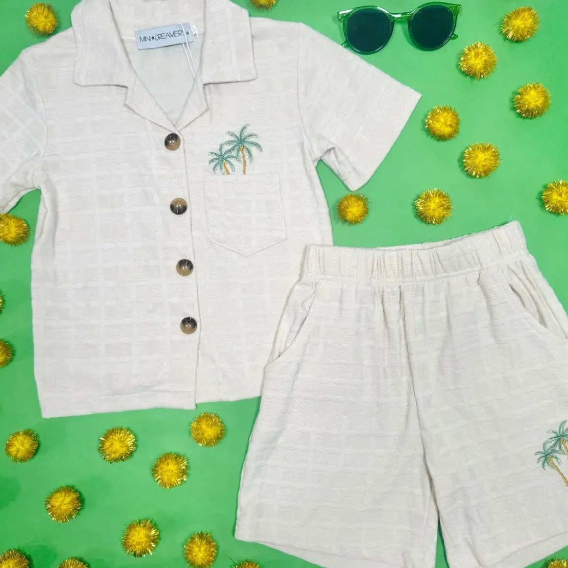 JORDAN PALM TREES KNITTED BUTTON DOWN AND SHORTS SET