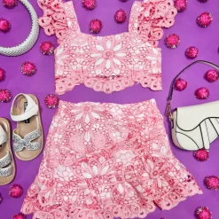 KIERA EMBROIDERED CROP TOP AND SKIRT SET