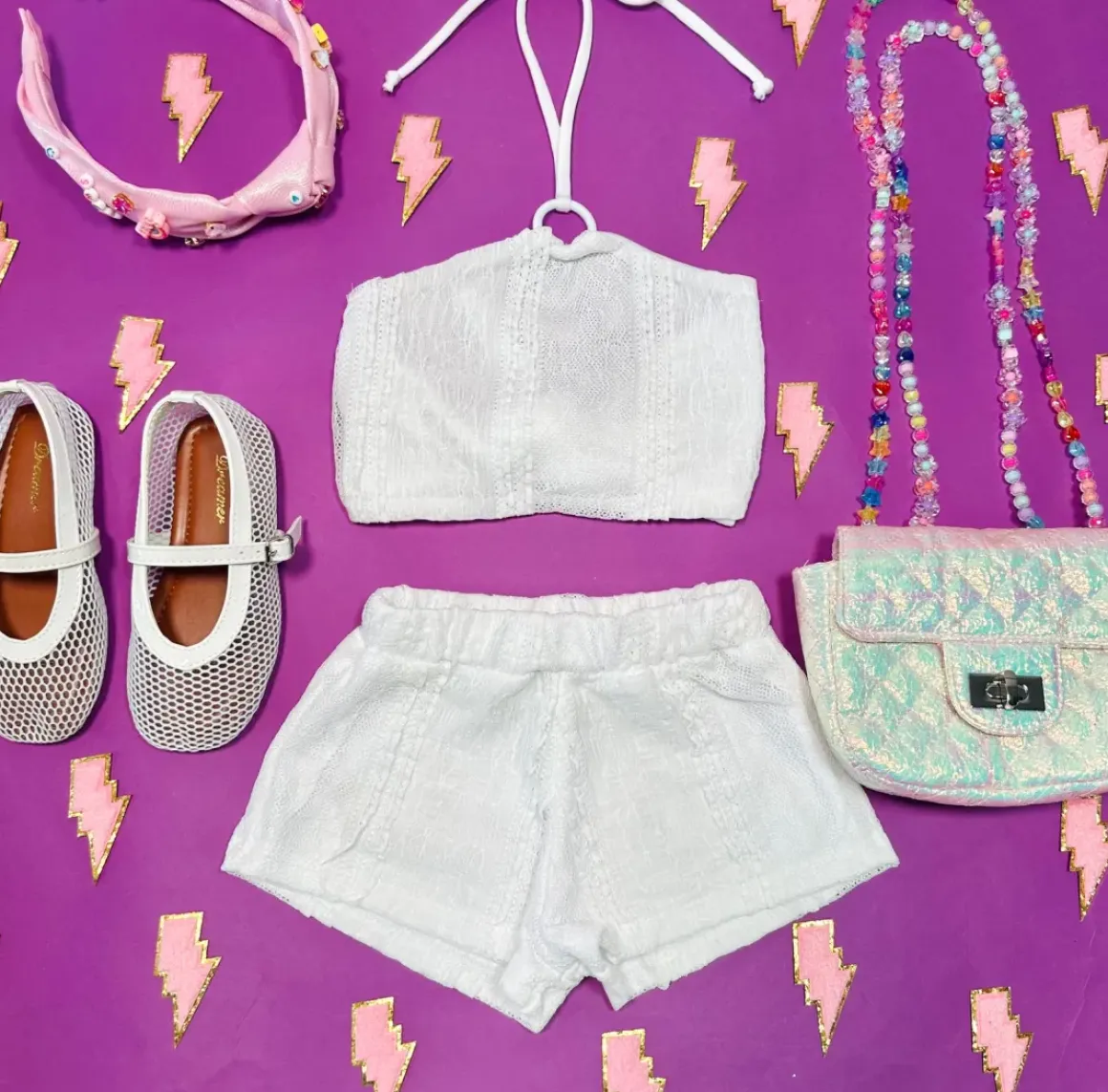 LACE HALTER TOP AND SHORTS SET