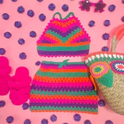 LITTLE CARMEN TECHNICOLOR CROCHET HALTER TOP AND SKIRT SET