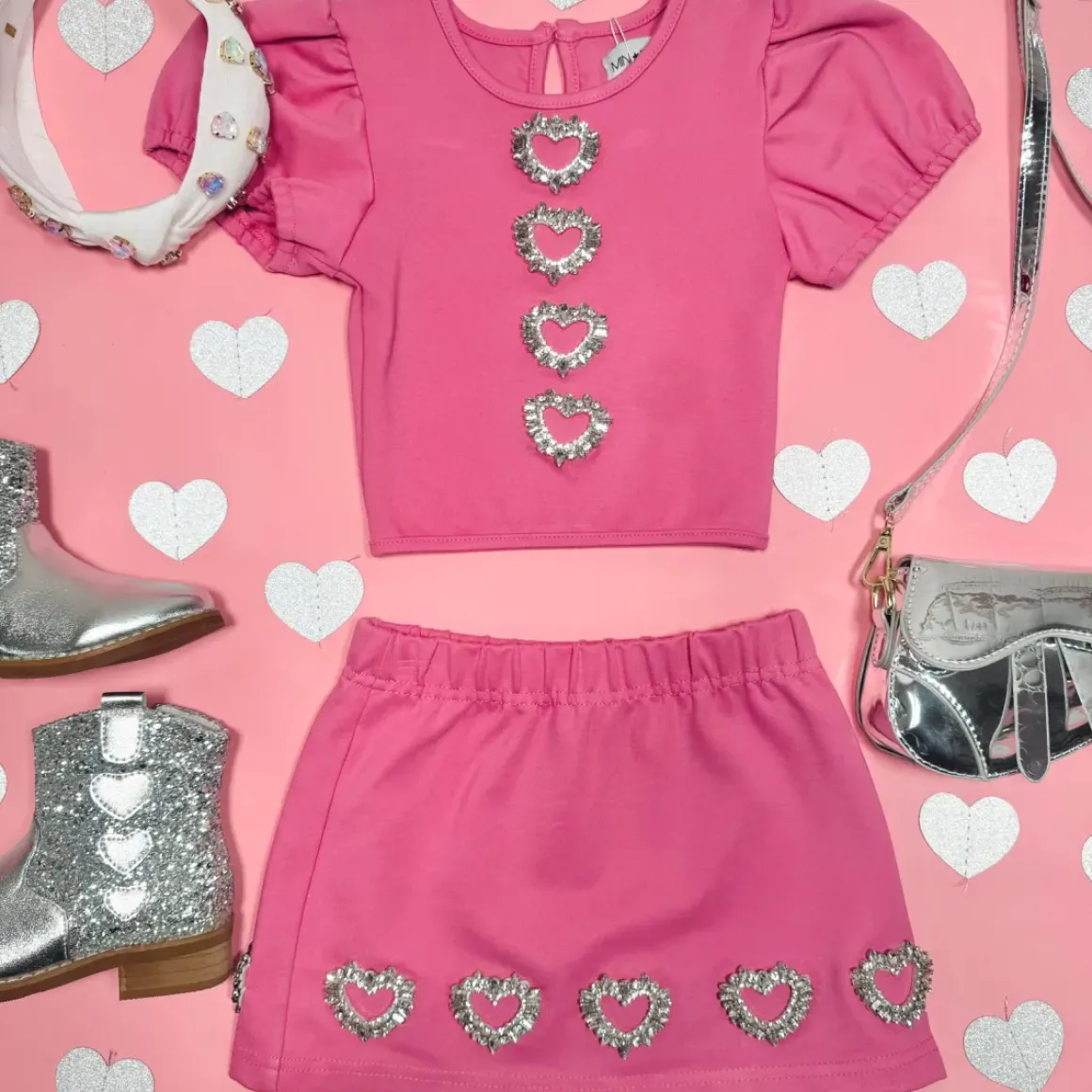 MANHATTAN HEARTS PUFF SLEEVE TOP AND SKIRT SET