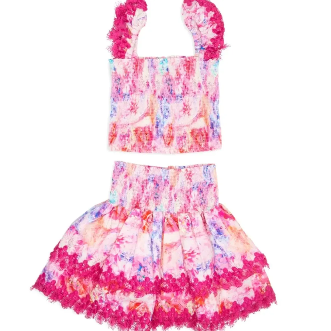 MARIEL COSMIC PETALS SMOCKED TOP AND RUFFLE SKIRT