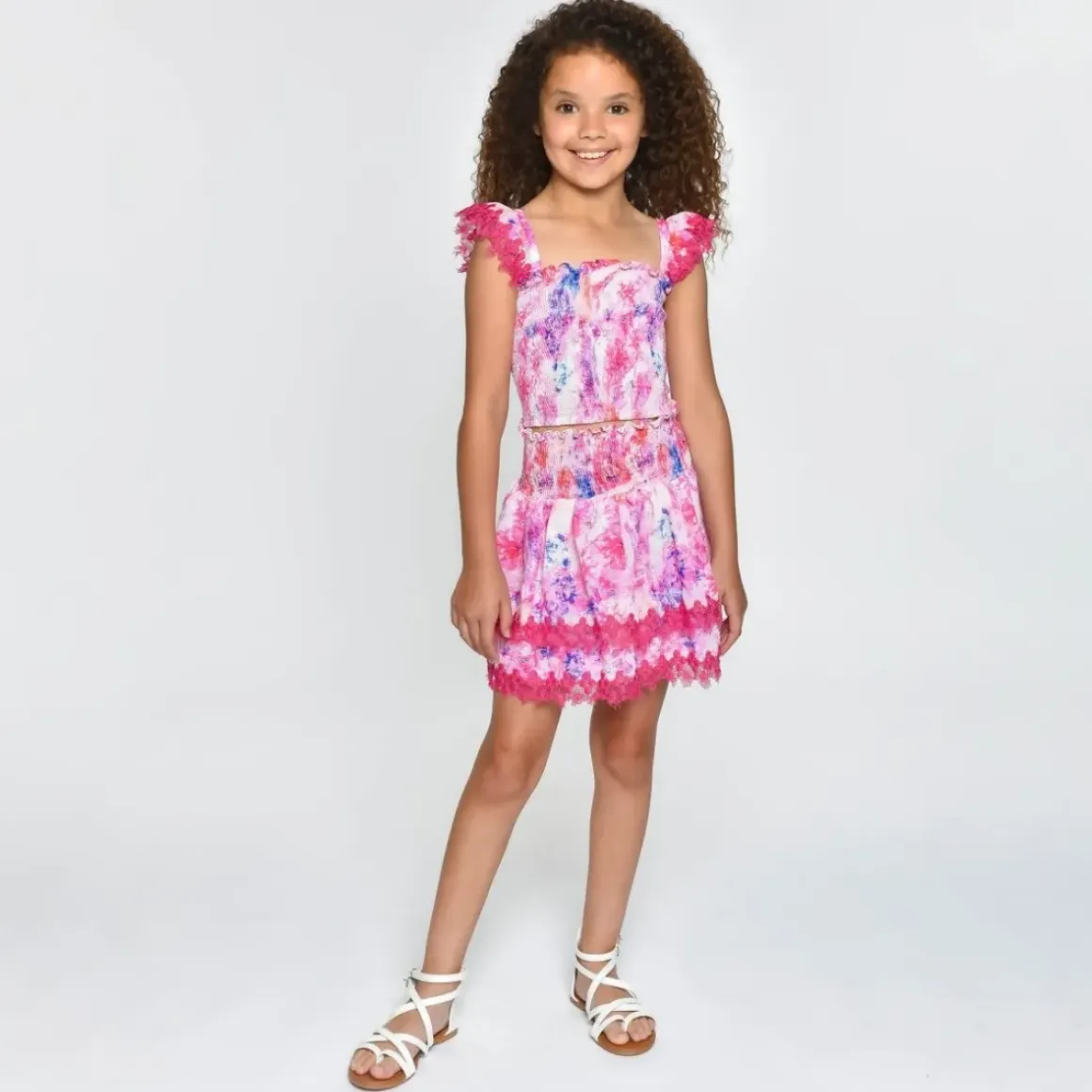 MARIEL COSMIC PETALS SMOCKED TOP AND RUFFLE SKIRT