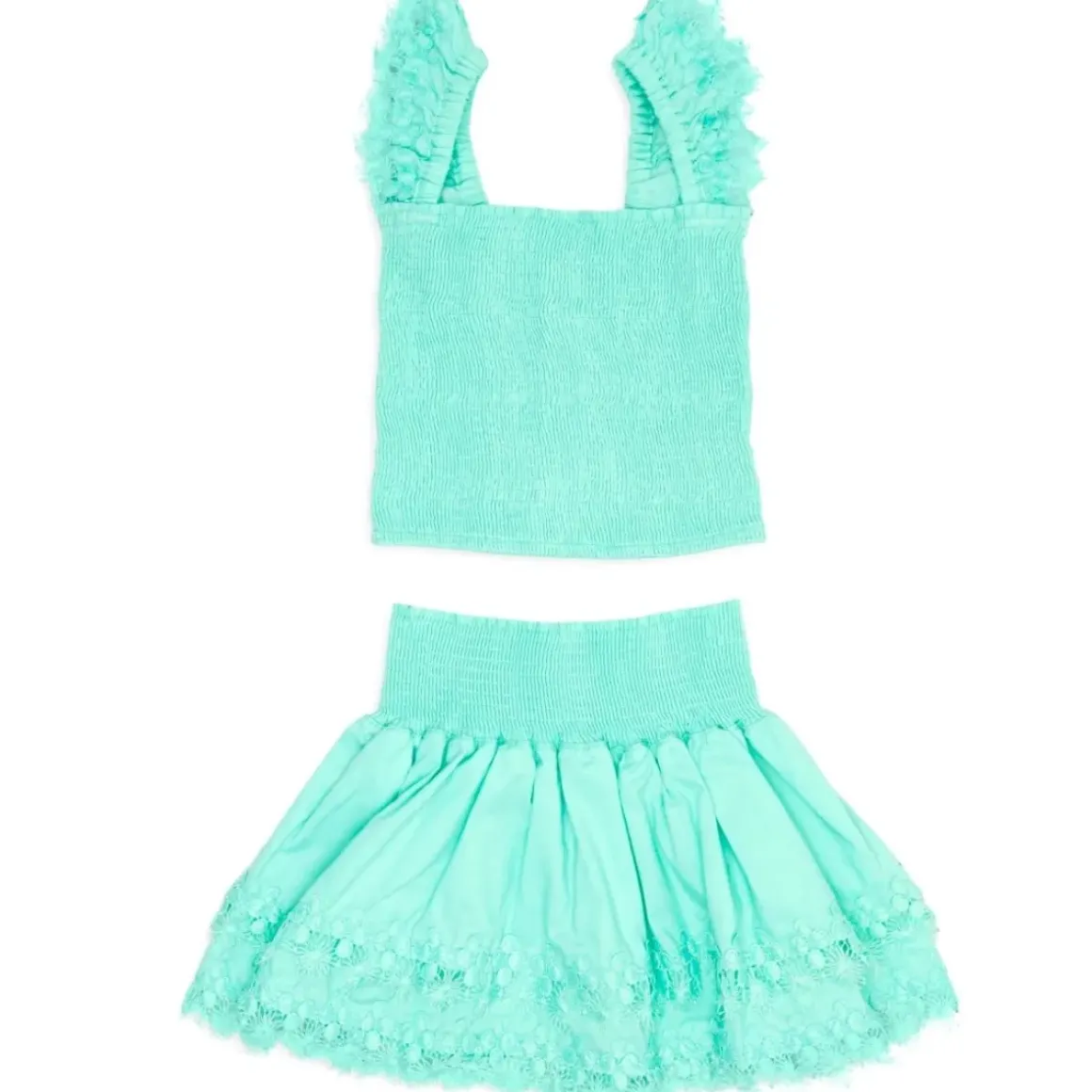MARIEL MINT CRUSH SMOCKED TOP AND RUFFLE SKIRT
