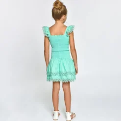 MARIEL MINT CRUSH SMOCKED TOP AND RUFFLE SKIRT