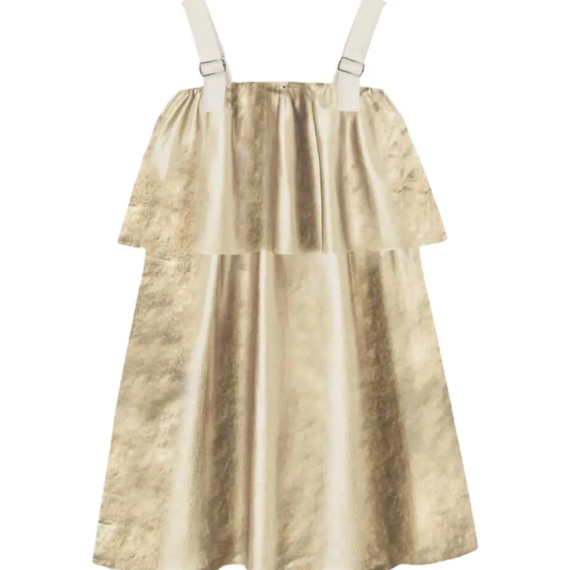 METALLIC BUCKLE RUFFLE DRESS