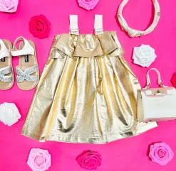 METALLIC BUCKLE RUFFLE DRESS