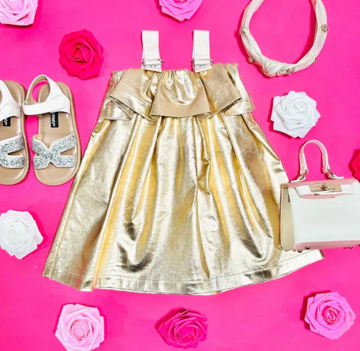 METALLIC BUCKLE RUFFLE DRESS