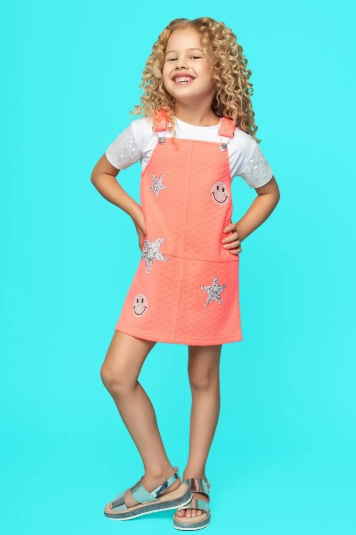 METALLIC PATCHES NEON OVERALL DRESS