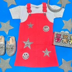 METALLIC PATCHES NEON OVERALL DRESS