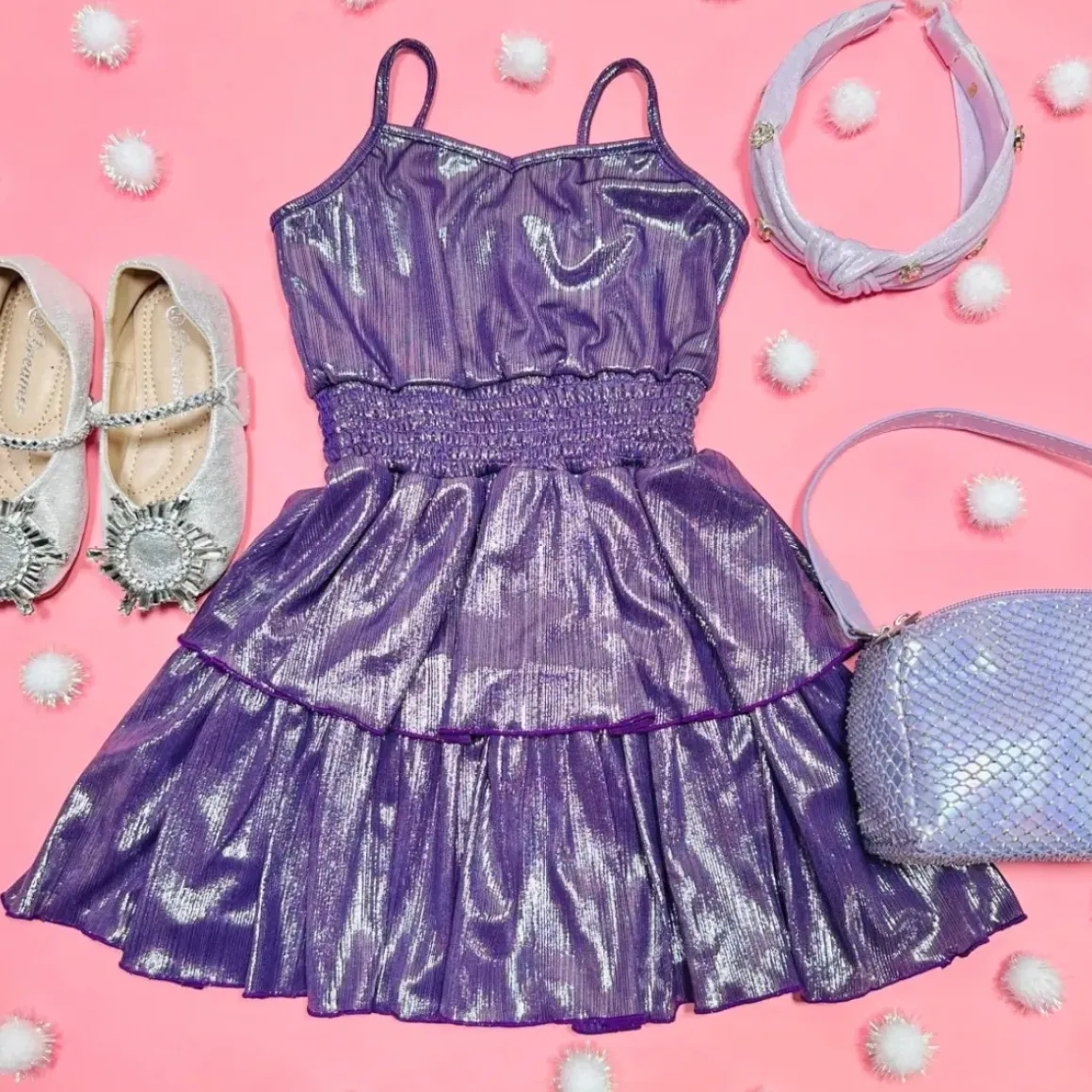 METALLIC PLEATED TANK DRESS