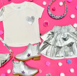METALLIC PLEATHER TIERED SKIRT