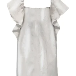 METALLIC RUFFLE DENIM DRESS