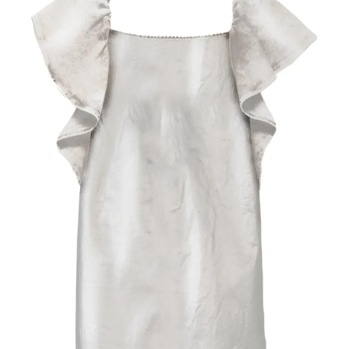 METALLIC RUFFLE DENIM DRESS