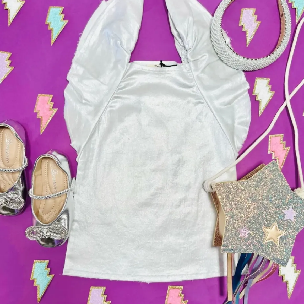 METALLIC RUFFLE DENIM DRESS