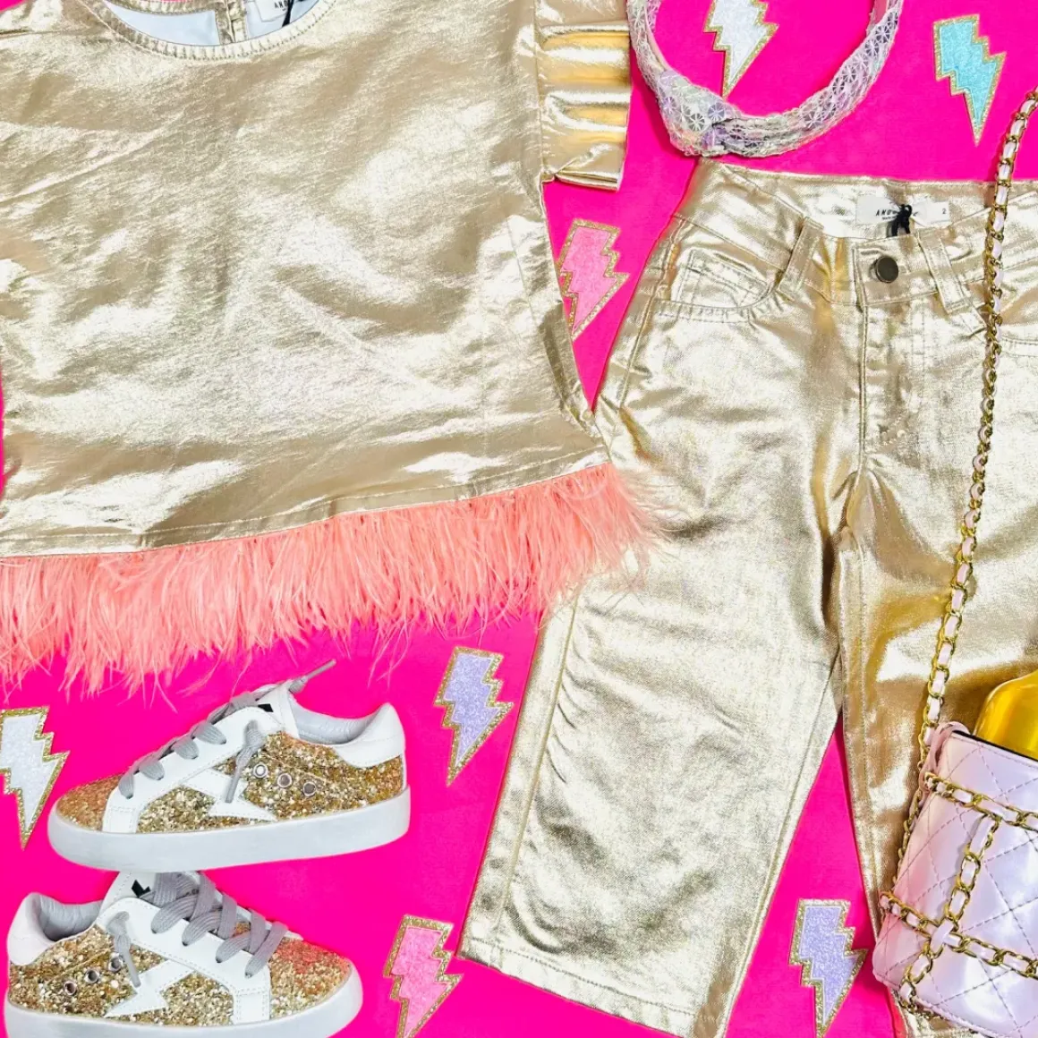 METALLIC TOP W/ FEATHERS