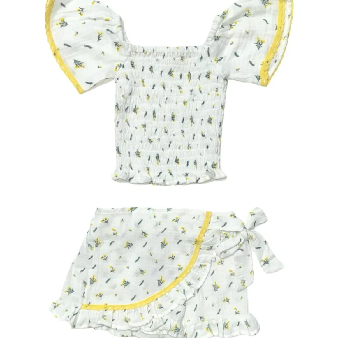 MIMOSA ROSES SMOCKED FLUTTER SLEEVE TOP AND WRAP SKORT SET