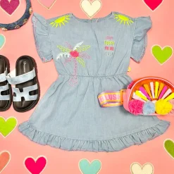 NEON EMBROIDERED DENIM DRESS