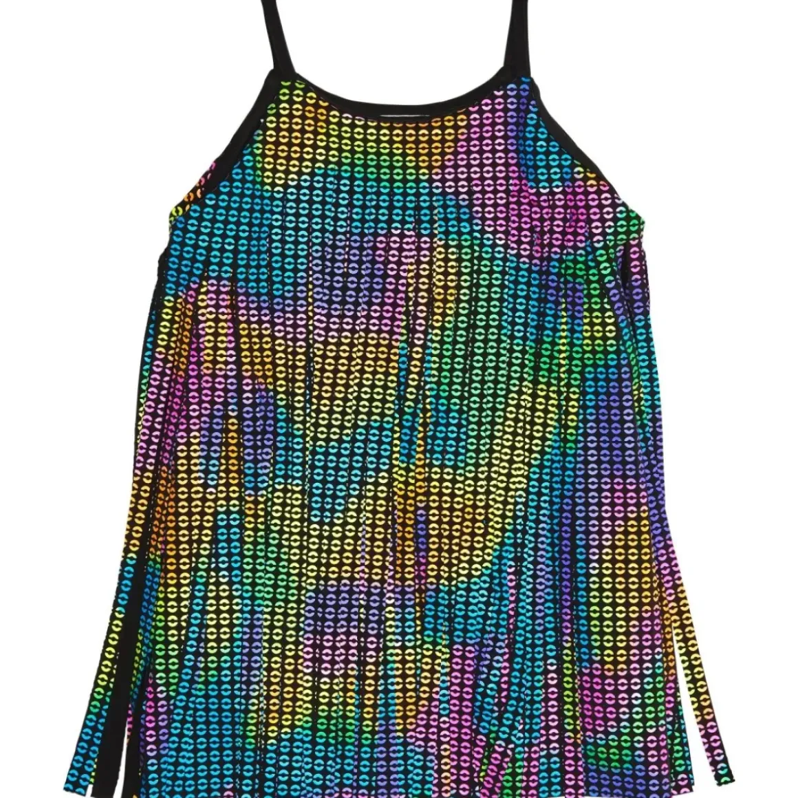 NEON SEQUIN PRINT FRINGE DRESS