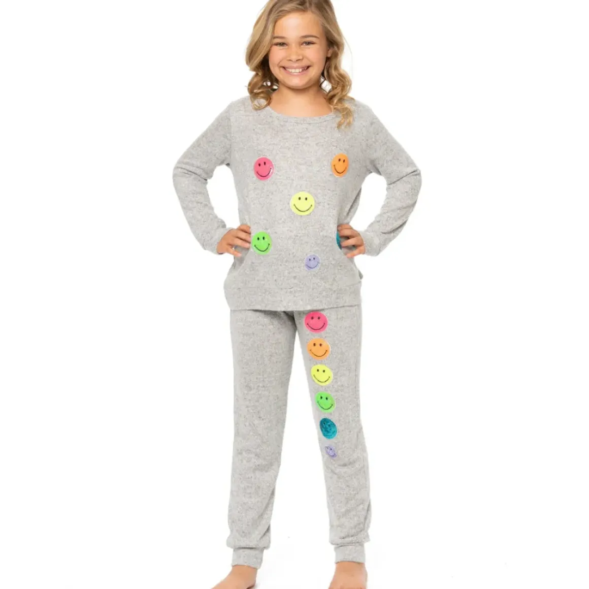 NEON SEQUIN SMILEY FACE HACCHI SWEATPANTS