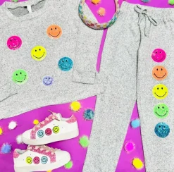 NEON SEQUIN SMILEY FACE HACCHI SWEATPANTS