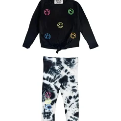 NEON SMILEY FACE LONG SLEEVE TOP AND TIE DYE LEGGINGS SET